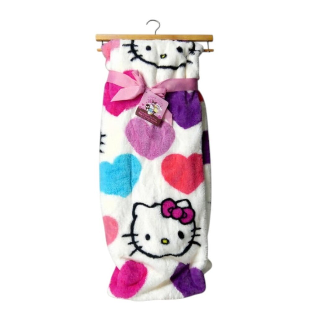 Hello Kitty Throw Blanket Heart Valentine Blue Pink Valentines Faux Rabbit Fur